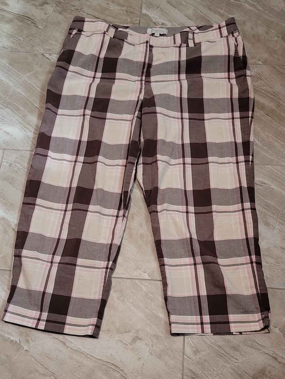 Talbots Pink and Brown Plaid Cropped Pants
